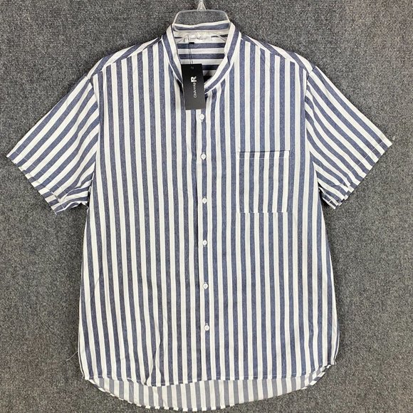 ChArmkp Button Up Shirt Men's XL NWT Short Sleeve Striped Polyester Blend - Picture 1 of 9